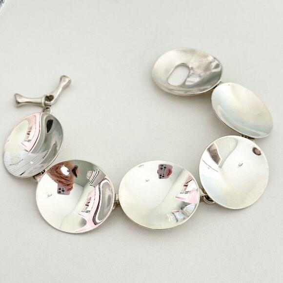 Vintage Robert Lee Morris RLM Studio Modernist Shiny Concave Disc Bracelet 7.5" - Picture 8 of 12